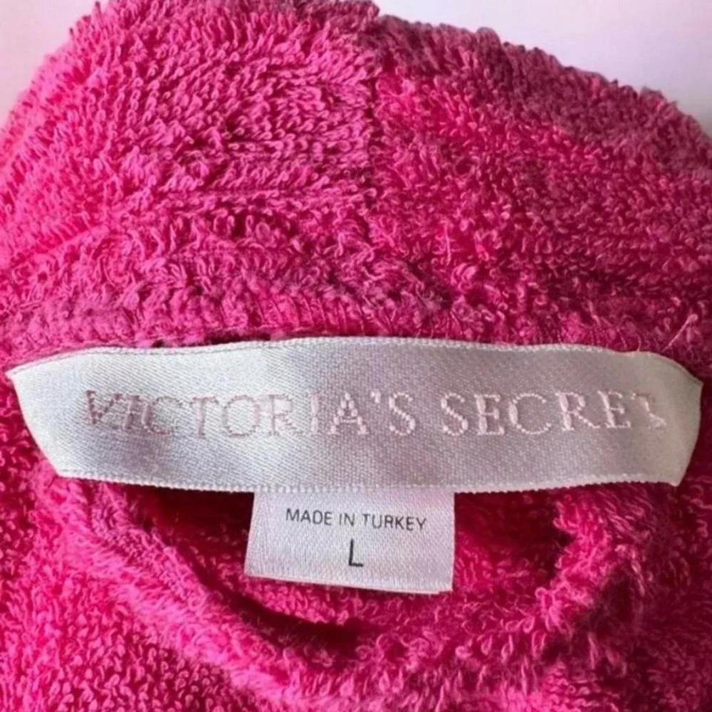 Y2k Victorias‎ Secret 2000 Terry Cloth Hot Pink Robe Embroidered Hearts Large